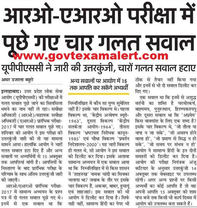 uppsc review officer answer key 2018