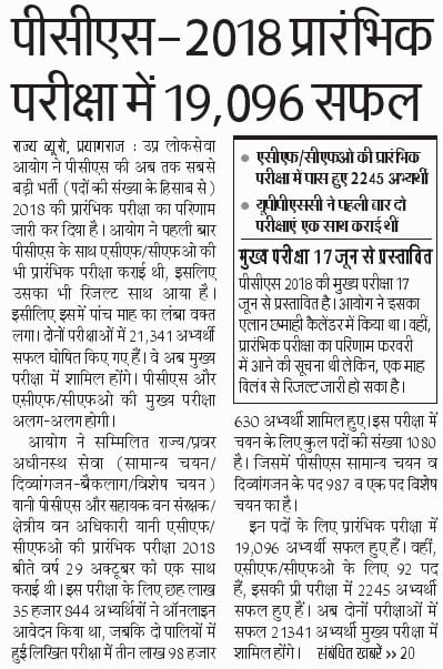 pcs 2018 pre exam result news