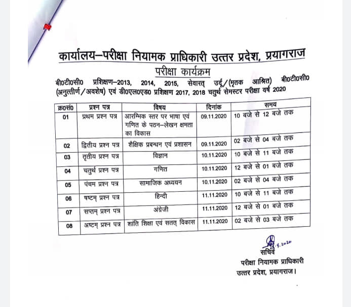 btc exam date sheet 2018
